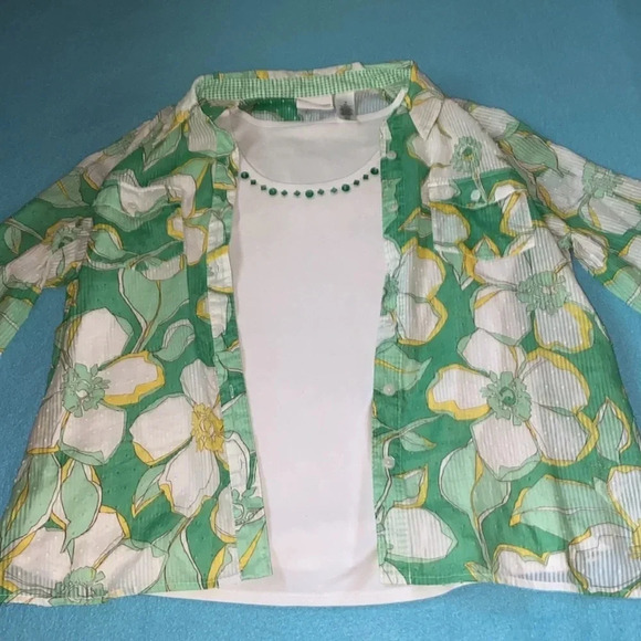 ALFRED DUNNER 2pc set floral button up and embellished tank top NEW size 18 - Picture 2 of 14